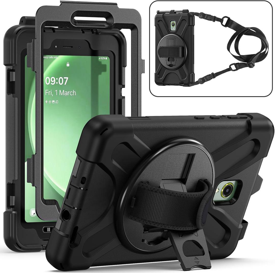 Rantice Samsung Galaxy Tab Active5/Active 3 8.0 Case, with 360 Stand, Handle Hand Strap & Shoulder Strap for Galaxy Tab Active5 8" 2024 X300/X307, Active3 8" 2020 T570/T575/T577 (Black)