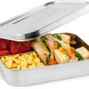 LunchBots Large Trio Stainless Steel Lunch Container -Three Section Design for Sandwich and Two Sides - Metal Bento Lunch Box - Eco-Friendly - Stainless Lid - Staineless Steel