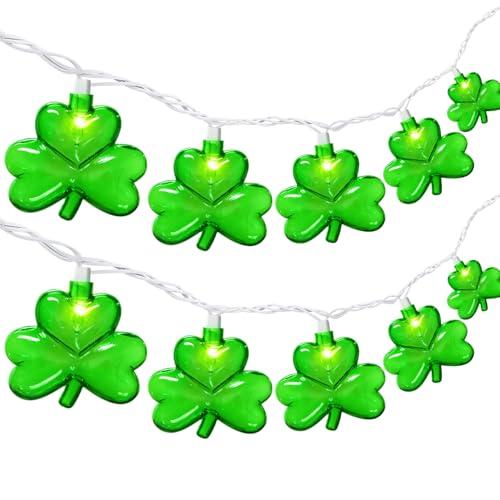 20LED St Patrick's Day Decorations Lights, 12Ft Clear Green Shamrock String Lights Outdoor Waterproof with 20 LED Lucky Clover Lights, UL Certified for Home Window Fence St. Patrick's Day Party Decor