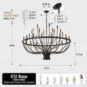 Large Black Chandeliers for High Ceilings, 33-Light 48" Farmhouse Light Fixture for Dining Room Kitchen Island, Modern Industrial Candle Style Chandelier for Living Room Stair Foyer