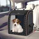 Pet Carrier & Car Seat, 20 Inch 3-Door Portable Soft-Sided Folding Travel Crate Kennel for Dogs and Cats,Collapsible Hard Bottom Back Seat Extender Travel Cage Blanket for Small Dogs, Black