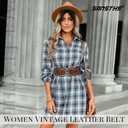 SANSTHS Vintage Women Stretchy Wide Belt Chunky Buckle Elastic Wide Waist Belts for Dresses Coats (M: Fit Waist Size:34"-39", Coffee)