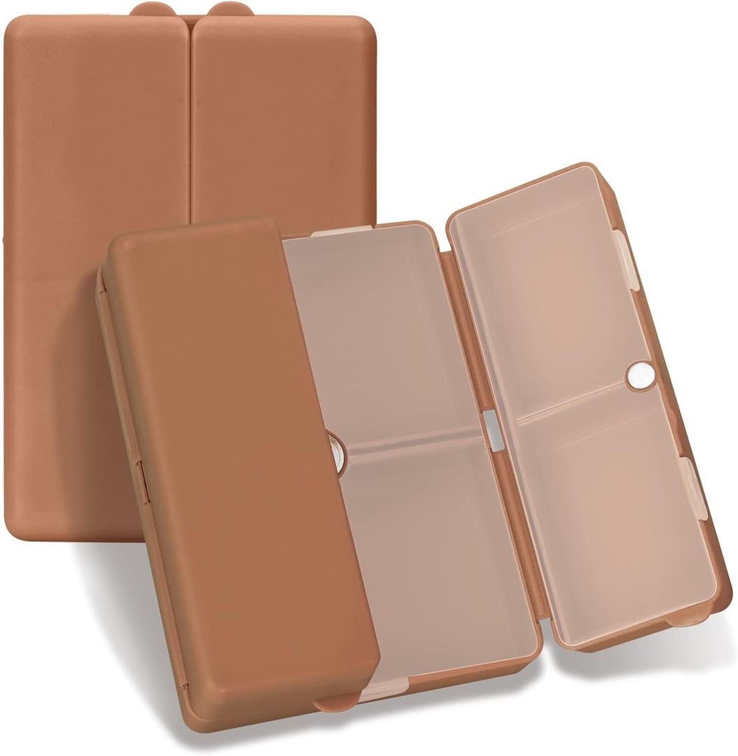 FYY Daily Pill Organizer,7 Compartments Portable Pill Case Travel Pill Organizer,[Folding Design] Pill Box for Purse Pocket to Hold Vitamins,Cod Liver Oil,Supplements and Medication-Brown (Large (1 Piece))