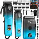 Professional Hair Clippers for Men, Cordless Barber Clippers with Precision Trimmer and Dual Foil Shaver,LED Display, Electric Hair Cutting Machine, Men’s Grooming Kit, Gradient Blue, Gift for Him