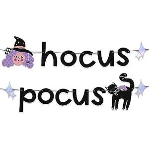 HOUSE OF PARTY Hocus Pocus Banner - Hocus Pocus Birthday Party Decorations - Witch Cat Party Decorations - Hocus Pocus Wall Decor - Halloween Party Decoration Supplies, Pack Of 4