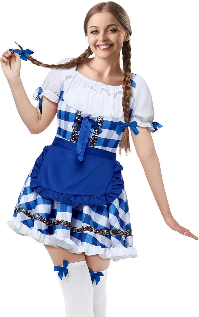 SOMSOC Women's Oktoberfest Costume German Bavarian Costume Outfit Dirndl Dress Bow Hair Ties for Oktoberfest Halloween Party (Medium, Blue) SOMSOC Women's Oktoberfest Costume German Bavarian Costume Outfit Dirndl Dress Bow Hair Ties for Oktoberfest Halloween Party (Medium, Blue)