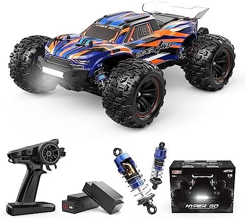 HYPER GO H16DR 1:16 Scale Ready to Run Fast Remote Control Car, High Speed Jump RC Monster Truck, Off Road RC Cars, 4WD All Terrain RTR RC Truck with 2 LiPo Batteries for Boys and Adults