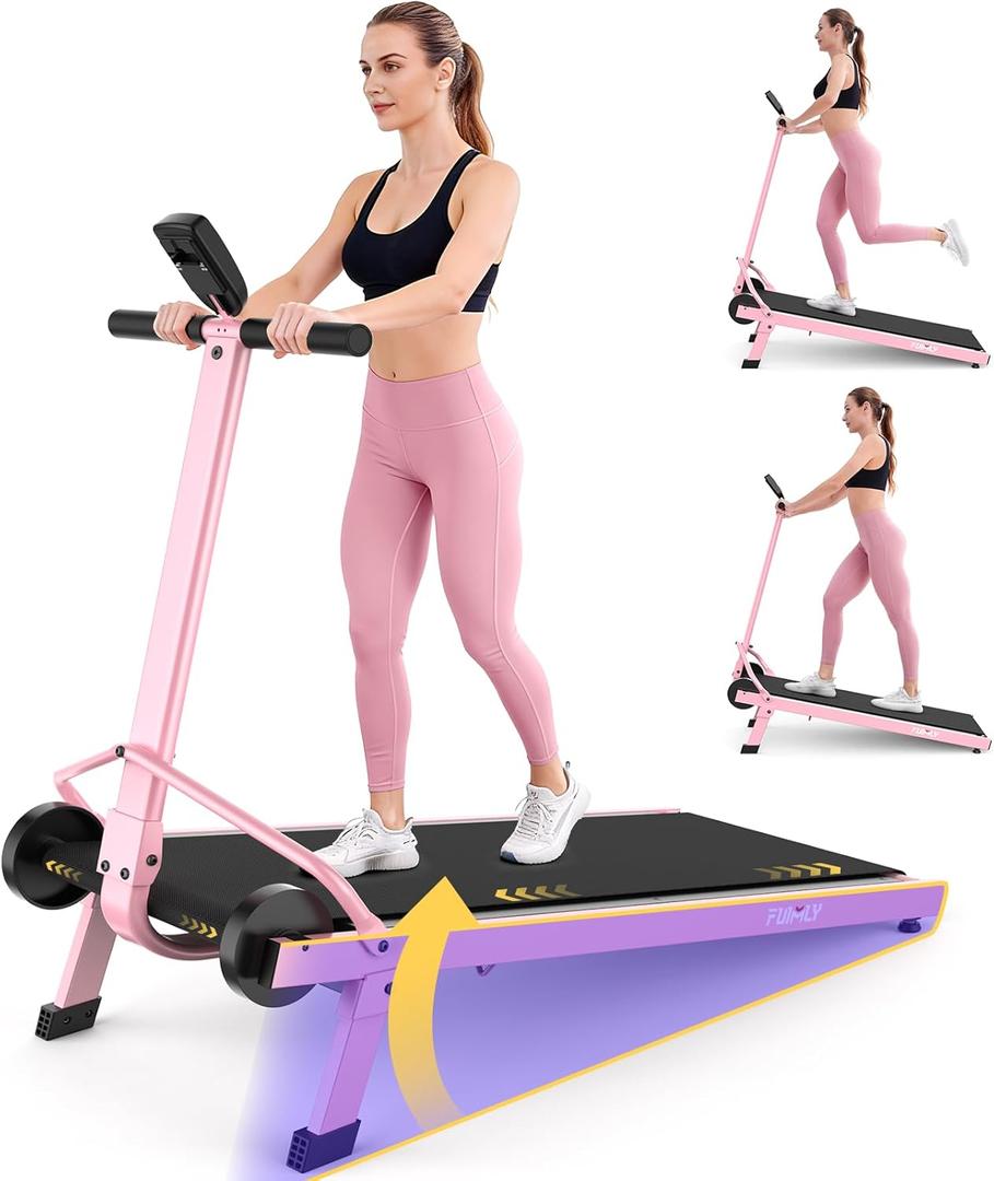Manual Walking Pad Treadmill with Incline 20%, Foldable Treadmill with Handle Bar, 500lbs Capacity, Non-Electric Fixed Incline, Non-Slip, Digital Monitor,Durable Compact Build for Home/Gym/Outside (PINK)