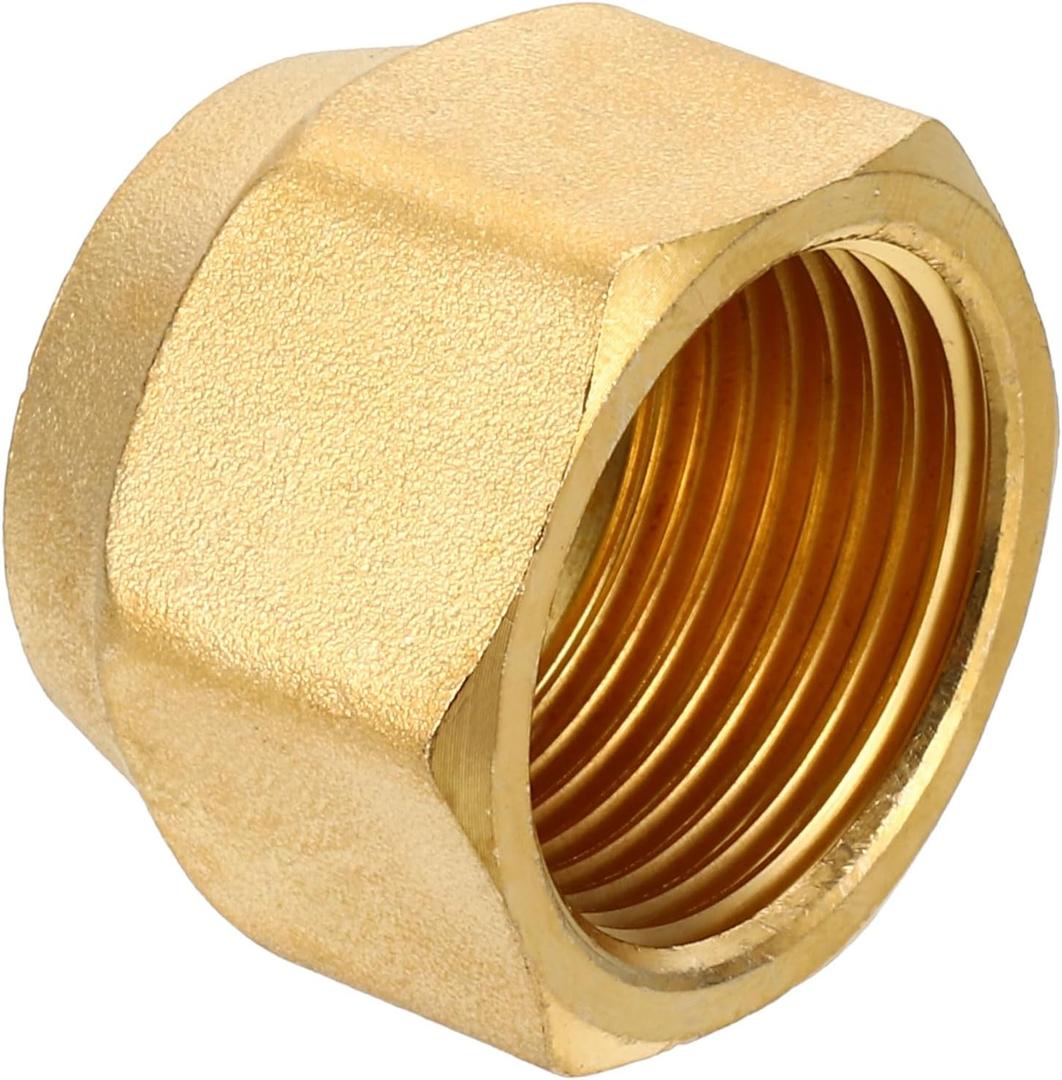 PATIKIL Brass Flare Cap, 3/4 SAE (1-1/16" UNF) Female Thread SAE Flare Fitting 45 Degree Flare Tube Gas Line Cap Hex Pipe Fittings for Air Conditioner Refrigeration
