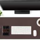 Tegeme Genuine Leather Desk Mat Large Desk Pad 47.2 x 15.7 Inch Non Slip Leather Table Protector with Stitched Edges and Rubber Base Brown Stylish Laptop Mat Smooth Writing for Workspace Home Office