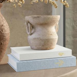 Cinnvoice Set of 2 Aesthetic Decorative Books Linen Boxes Enhance Your Coffee Table Bookshelf Mantle Decor Beautiful Fake Faux Books for Vintage Home Decoration Photo Storage (Baby Blue Beige)