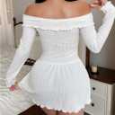 SOLY HUX Women's Off The Shoulder Babydoll Nightgown Tie Front Long Sleeve Knit Night Dress Sleepwear (L)