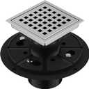 EXF Square Shower Drain 4-3/8 Inch Brushed Nickel, Stainless Steel Shower Floor Drain Kit with ABS Flange, Removable Cover Grid Grate, Hair Strainer