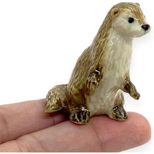 WitnyStore 1" Standing Eurasian River Otter Ceramic Figurine for Terrarium Decoration Collectible Statue for Adult Collectors Handcrafted Porcelain Ornament Sculpture Home Room Tabletop Decor