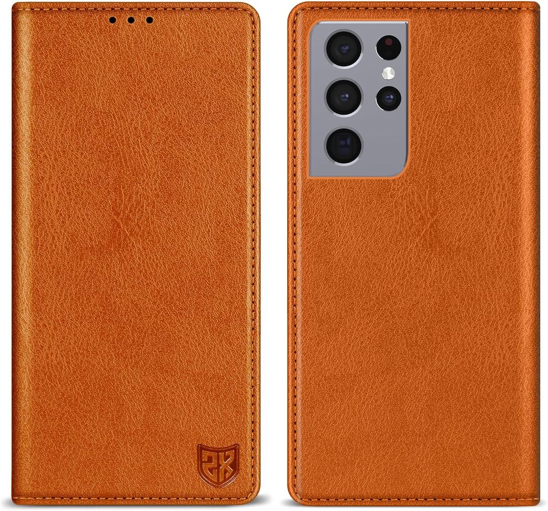ZZXX for Samsung Galaxy S21 Ultra Wallet Case with [RFID Blocking] Card Slot Stand Strong Magnetic Leather Flip Fold Protective Phone Case for Samsung Galaxy S21 Ultra Case Wallet(Brown-6.8 inch)