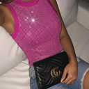 CHICME Women's Studded Sleeveless Knit Tank Top Slim Fit Ribbed Top Y2K Party Going Out Tops, Large