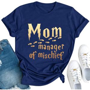 Funny Mom Shirt Women Mom Manager Shirt Magical Mama Shirt Mothers Day Short Sleeve Tee Tops Blue (XL)