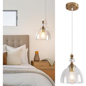 Pendant Lighting for Dining Room, Brushed Gold Pendant Light Kitchen Island, Modern Pendant Lighting with Glass Shade for Living Room, Foyer, Bedroom, Hallway, Gold/Clear