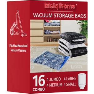 Vacuum Storage Bags with Electric Air Pump 16 Combo (4 Jumbo/4 Large/4 Medium/4 Small), Plastic Packaging Bags, Travel Vacuum Bags For Luggage, Clothes, Pillows, Comforters, Blankets, Bedding