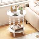 Round Side Table with Storage Shelf, 2 Tier Accent End Table with Spindle Legs, Modern Nightstand Beside Table for Living Room, Bedroom, Office, White