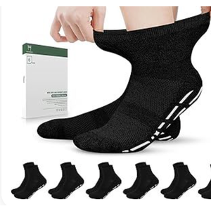 Bulinlulu Bamboo Viscose Diabetic Socks with Grippers for Men Women -5 Pairs Non Binding Ankle Slipper Socks