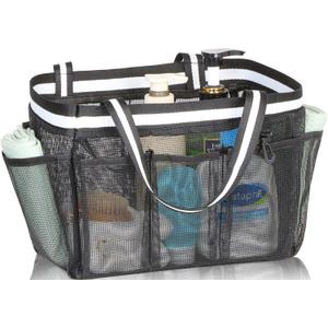 Ocim Large Portable Mesh Shower Caddy Bag Tote for Big Size Shampoo Bottles, Collapsible Quick Dry for College Dorm, Camping, Beach Pool Bathroom, Black