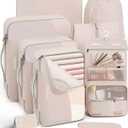 10 Set/8 Set Packing Cubes for Travel, Gifts for Women Mom,Anti-Tearing Suitcase Organizer for Luggage with Shoe & Hanging Toiletry Bag,OlarHike Vacation Essentials & Accessories for Cruise Ship,Cream (8 set (Short-Term Trip), 8 set - Angel Cream)