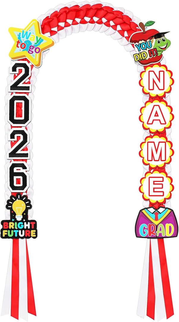 Juexica Kindergarten Graduation Ribbon Leis Class of 2026 Braided Necklace Making Kit with Alphabetic Decorative Cards Preschool Kids Grad Graduation Party Gifts(Red, White)