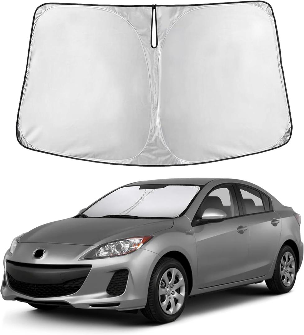 EcoNour Windshield Sunshade Compatible for Mazda 3 2010-2011 2012 2013, Sun Visor for Front Windshield & Window Sun Shade Cover, UV Heat Blocker & Protector, Car Accessories