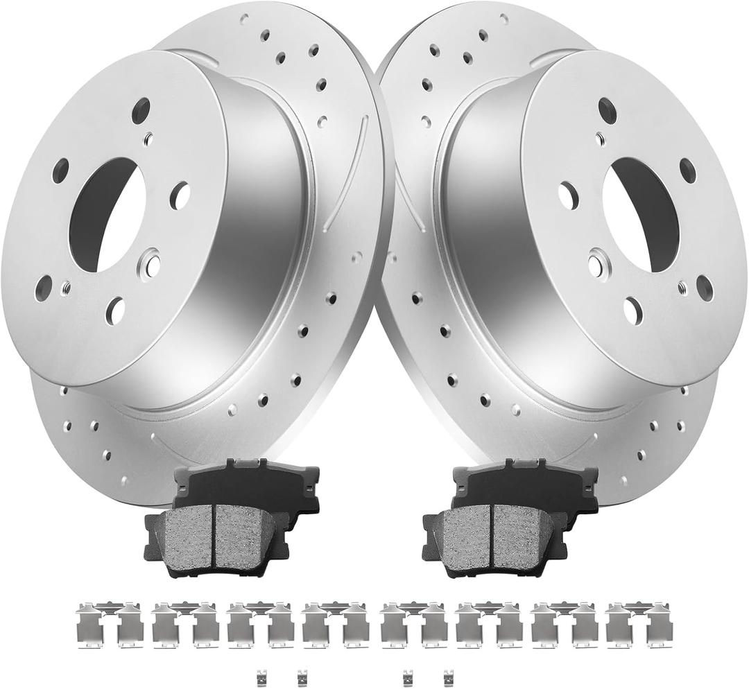 MOTOREVO Rear Brake Rotors Kit for Camry [2007-2011] GEOMET Rotors [11.1in 281mm] App Universal 2007 2008 2009 2010 2011 Rotors Kit [Note 2010 Except Japan Production] Drilled & Slotted Rear Discs