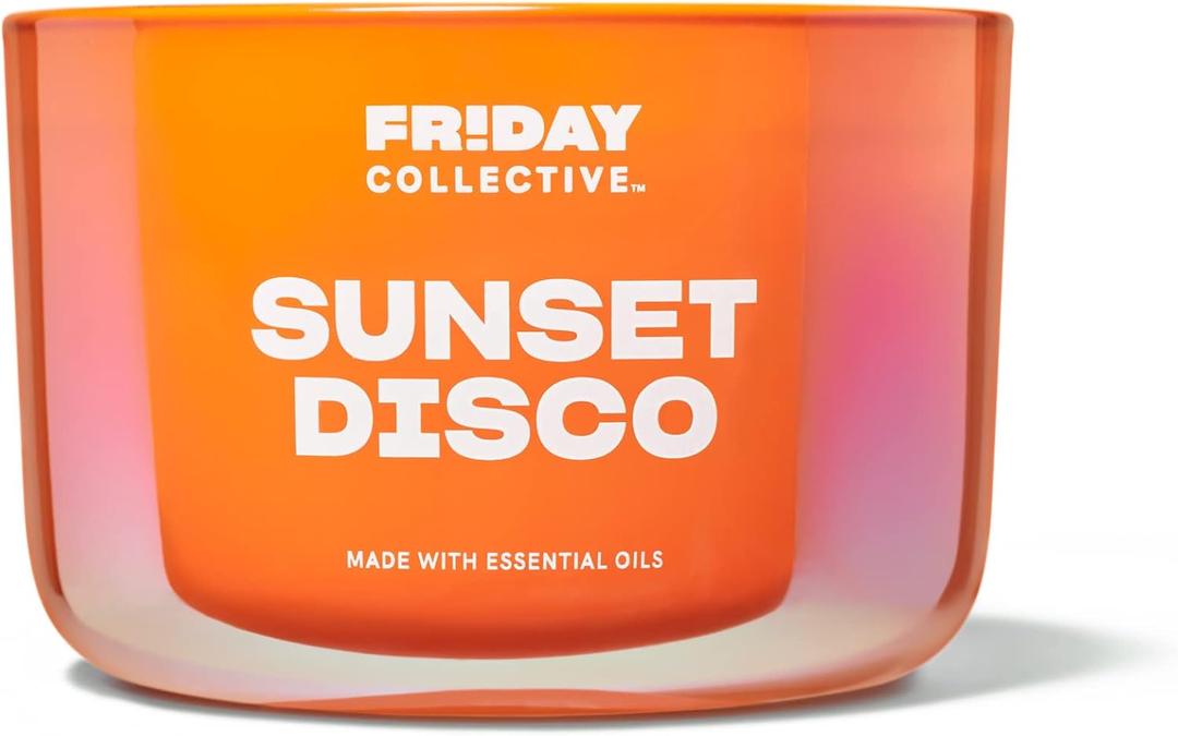 Friday Collective Sunset Disco Candle Citrus Scented Made with Essential Oils, 3 Wicks, 13.5 oz