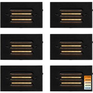 CLOUDY BAY 4 Inch 5CCT 12V 4W Low Voltage LED Step Light with Horizontal Louvered Faceplate for Steps Decks Stairs,Outdoor Stair Lights,Wet Locations,6 Pack,Black