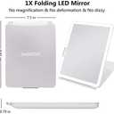 deweisn Folding Lighted Makeup Mirror with 72 LEDs 3 Colors Light Modes USB Rechargable 1800mA Batteries Portable Ultra Thin Compact Vanity Mirror Dimmable Travel Mirror