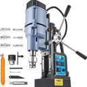 ZELCAN Magnetic Drill Press with 6 Drill Bits, 1550W Mag Drill Press with 2" Dia. 3125 lbf/13900N Mag Force, 650 rpm Power Magnetic Drill with Stepless Speed & Reversible Direction for Metal Surface