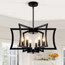 22.84" Black Metal Pendant Light, 6-Light Dining Room Light Fixture Modern Industrial Geometric Chandelier Lighting, Suitable for Villa Foyer, Kitchen Islands, and Farmhouse Living Rooms