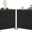 Night Stand Set 2, Mini Dresser Storage Drawers, 20" Height Small Bed Side Furniture End Table, Wooden Top Fabric Cabinet Kids Mini Dresser for Bedroom, Closet, Entryway, College Dorm, Black