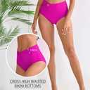 Halcurt Women's High Waisted Swim Bottoms (Available in Plus) Full Coverage Bikini Swimsuit Bottoms (Pink, L)