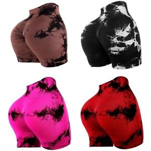 Mumucove 4 Piece Women Workout Shorts Tie Dye High Waist Butt Lift Shorts Tight Women Workout Gym Yoga Sports Shorts, Size: S