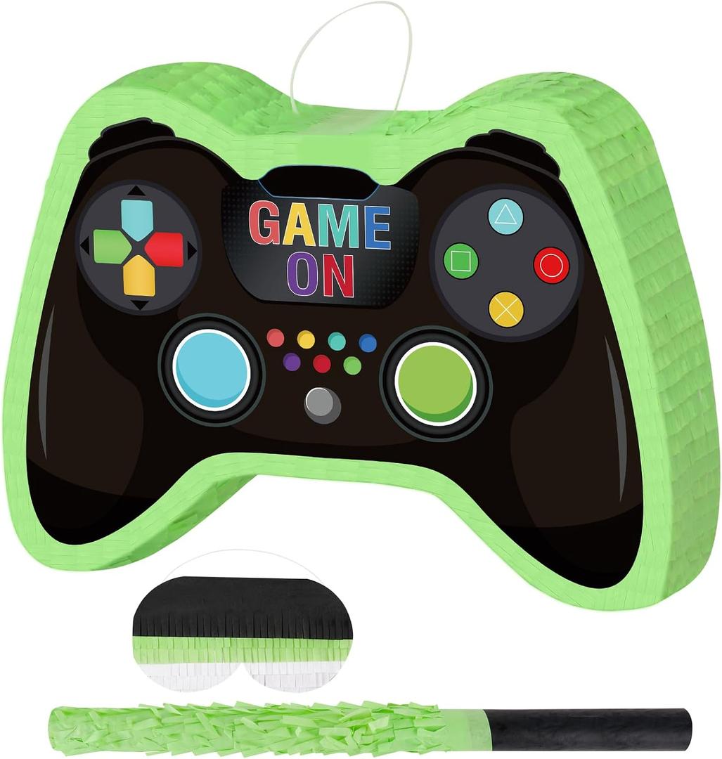 Video Games Controller Pinata with Blindfold and Stick Large Pinata Games Party Supplies for Kids Boy Gaming Theme Birthday Party Supplies Carnival Activity Decorations