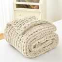 Admitrack Chunky Knit Blanket Throw 51"x63", 100% Hand Knit Chenille Throw Blanket for Sofa & Home Decor, Soft and Cozy Knitted Throw Blankets (Ivory51"x63")
