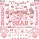 Pink Graduation Decorations 2026, Class of 2026 Decorations, Pink Graduation Decorations 2026 Include Backdrop, Proch Banner, Balloons, Hanging Swirls, Photo Booth, Cupcake toppers