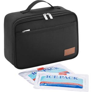 Lifewit Freezable Lunch Box, Insulated Reusable Lunch Bag with 2 Ice Packs, Mini Cooler Snack Bag for Bento Box for Salad, Sandwich, Snacks fo Men Women for Work, Black 5L