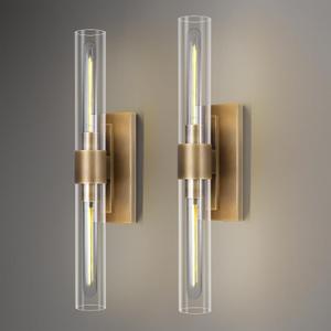 Modern Brass and Glass Wall Sconces, 24" Vanity Lights for Bathroom 2 Lights, Horizontal or Vertical Linear Wall Sconce,Indoor Sconces Wall Lighting,Bathroom Wall Sconce, Set of 2