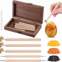 Vicenpal 10 Pcs Ukrainian Easter Egg Decorating Kit with Wood Box Pysanky Traditional Easter Decorating Set 0.3 0.4 0.5 mm Kistka Pen Double Sided Drop Pull Tool Beeswax for Color Egg DIY Craft Set