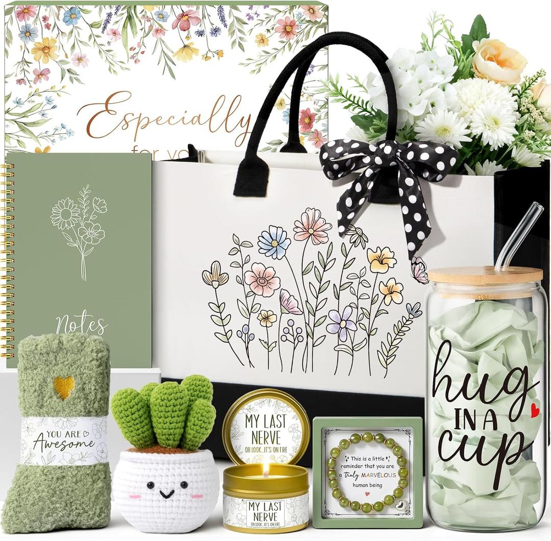 Mothers Day Birthday Gifts for Women Friendship, Get Well Soon Gift Baskets Care Package for Women Self Care Gifts, Inspirational Thinking of You Gift Idea for Mom Her Sister Friends w/Canvas Tote Bag