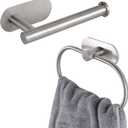 Toilet Paper Holder/Towel Ring Self Adhesive, Eolax No Drilling Brushed Nickel Bathroom Hardware Accessories, Stainless Steel Sticky Toilet Roll Hanger and Hand Towel Holder, 2 Pieces