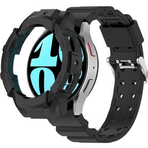 Silicone Bands with Protective Case for Samsung Galaxy Watch 6 40mm/44mm - Waterproof Adjustable Breathable Strap for Men Women