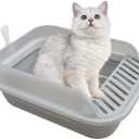 Collapsible Kitten Litter Box, Open High Sided Cat Potty Pan with Scoop Shallow Cat Toilet Anti-Splashing Low Entrance Travel Litter Box with Falling Sand Pedal for Kitty to Senior Cats