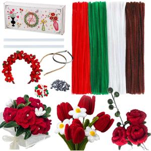 JollyPetal&Twig Present Box Pipe Cleaners Craft,Chenille Stems Plush Craft Kit 4 Colors,White Pipe Cleaners Kit for Wedding Gifts 200PCS (Chrismas)