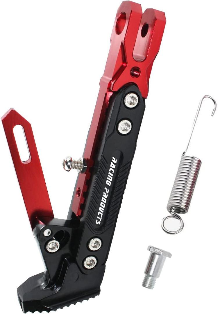 Universal Motorcycle Kickstand Accessories Motor Scooter Modified CNC Aluminum Alloy Adjustable Tripod Holder Kickstand Foot Side Support Stand Motor Scooter Motorbike Motocross Dit Pit Bike (Red)